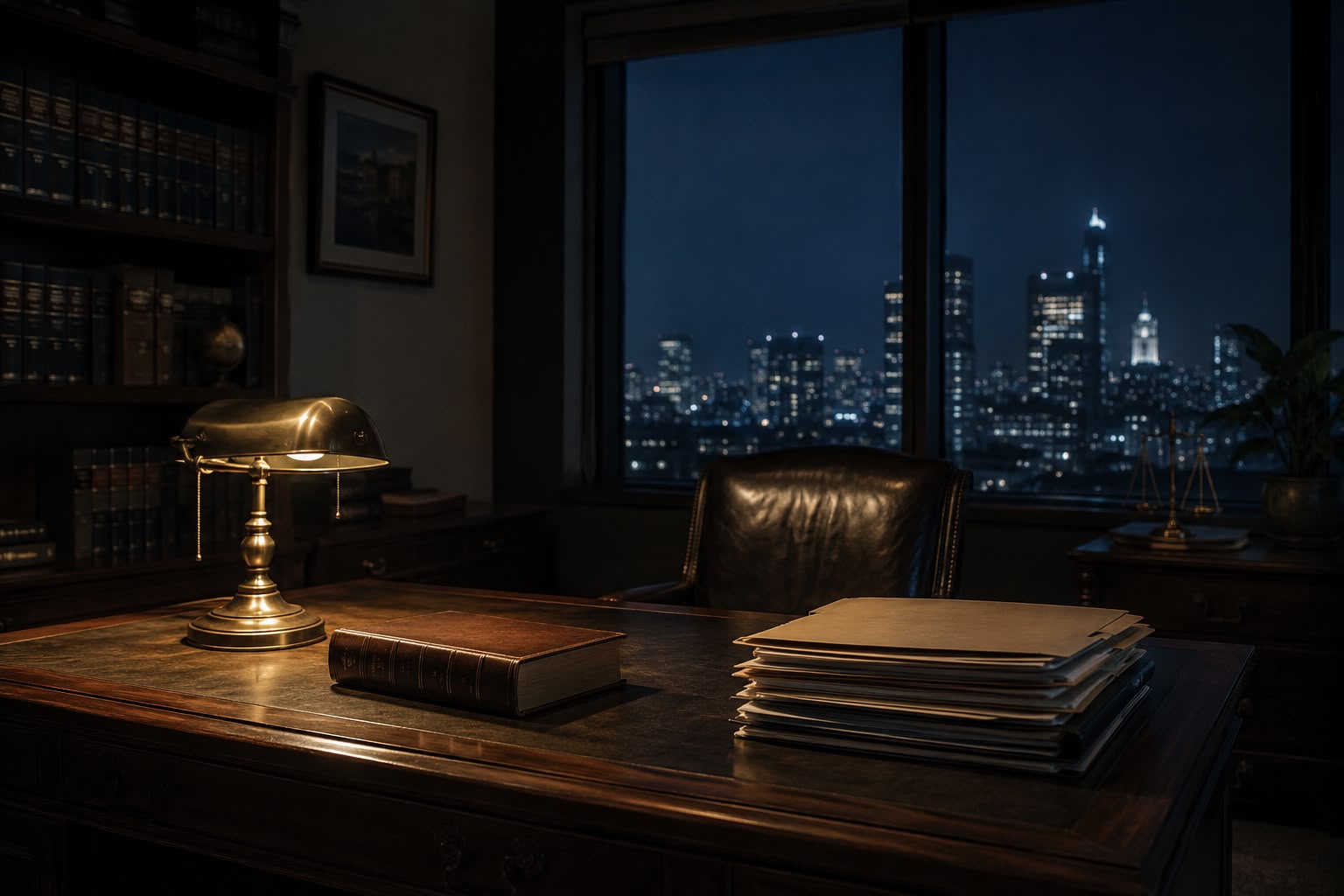 A lawyer's office at night