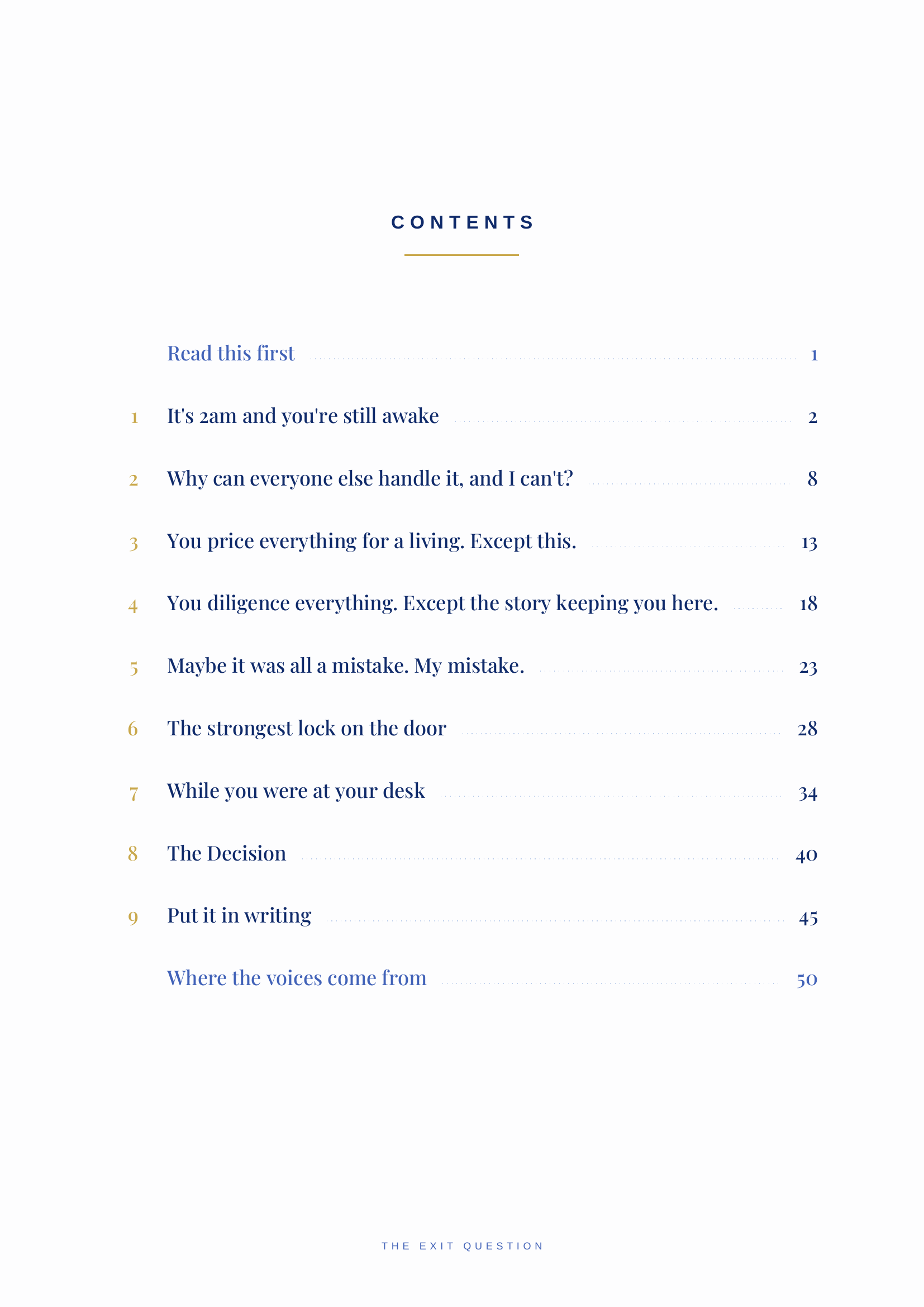 The contents page of The Decision, listing all nine chapters