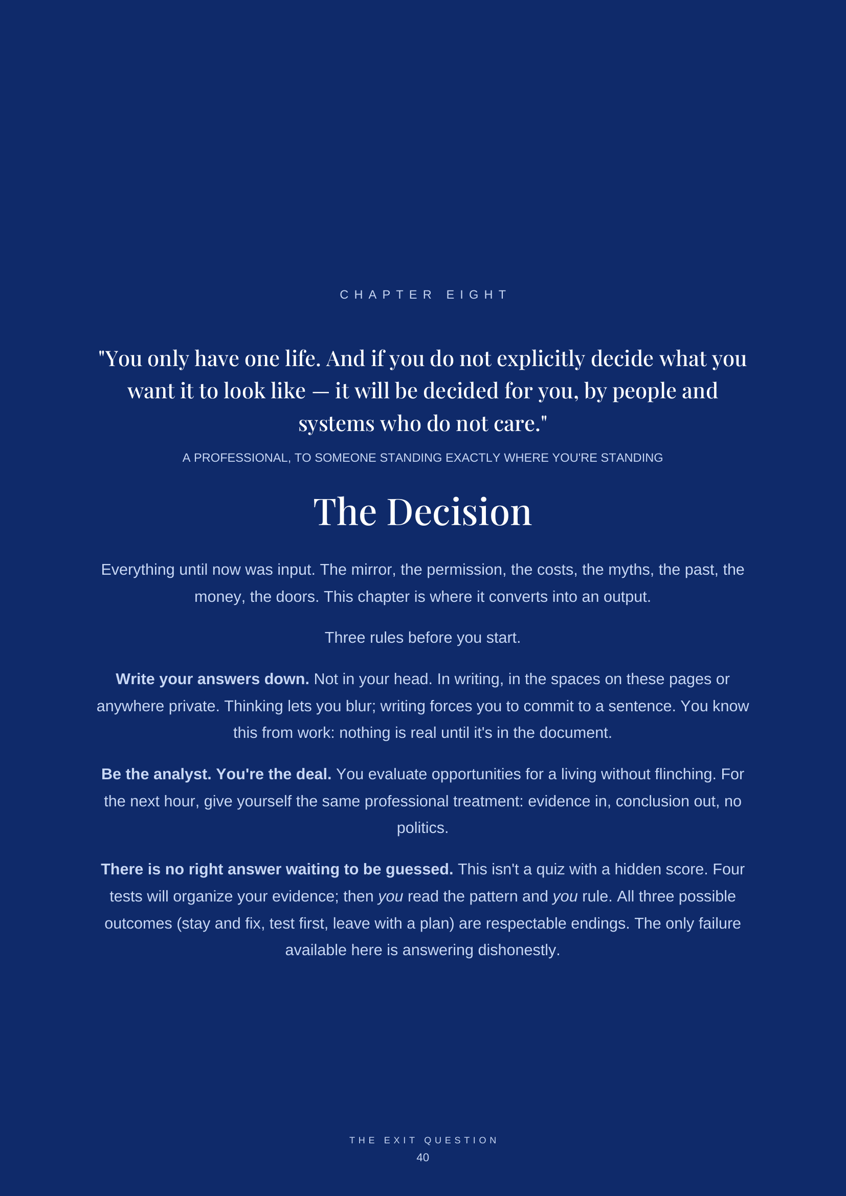 The chapter titled The Decision, laying out the four tests